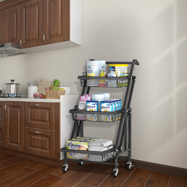 Charlton Home® 3Tier Folding Rolling Cart Wayfair Canada